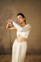 White Dhoti Top Co-Ord Set with Tikki Cutdana Work