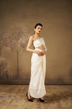 White Dhoti Top Co-Ord Set with Tikki Cutdana Work