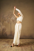 White Dhoti Top Co-Ord Set with Tikki Cutdana Work