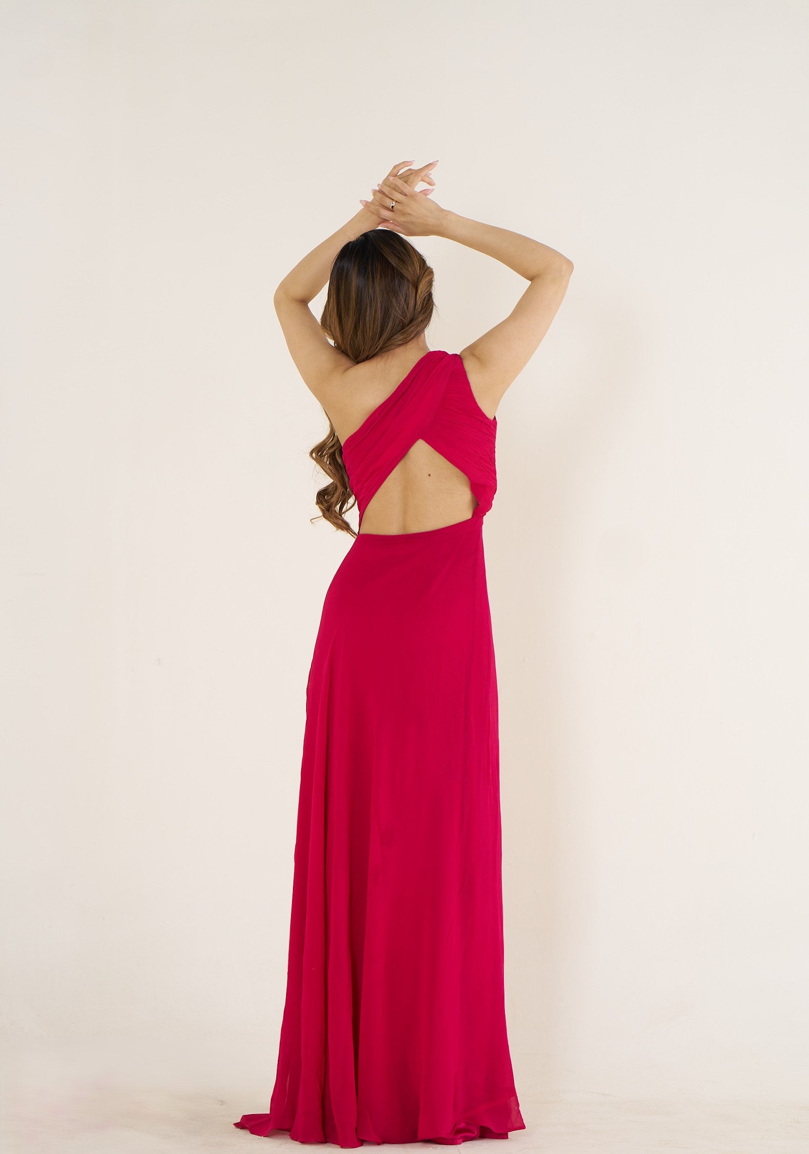 Red One-Shoulder Evening Gown