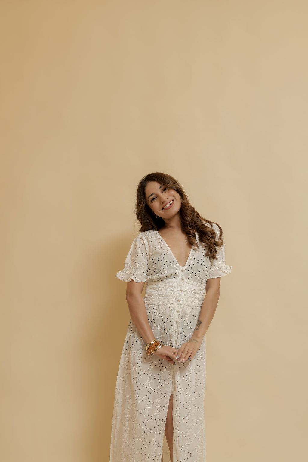 Chic Cut-Work Cotton Midi Dress