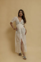 Chic Cut-Work Cotton Midi Dress