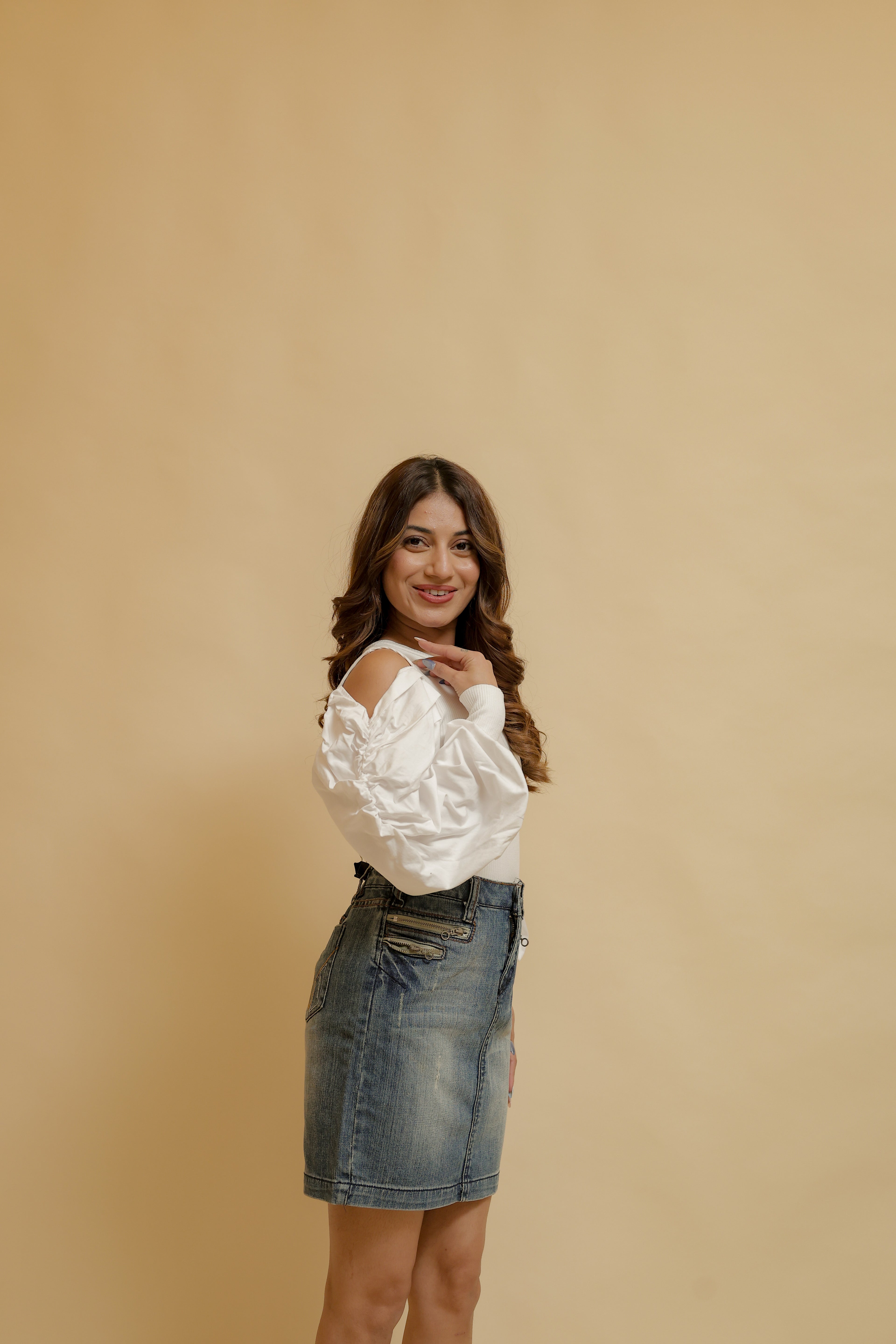 White Ruffle Sleeve Cut-Out Top