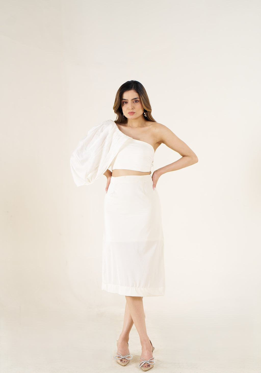 Ivory One-Shoulder Statement Co-Ord Set