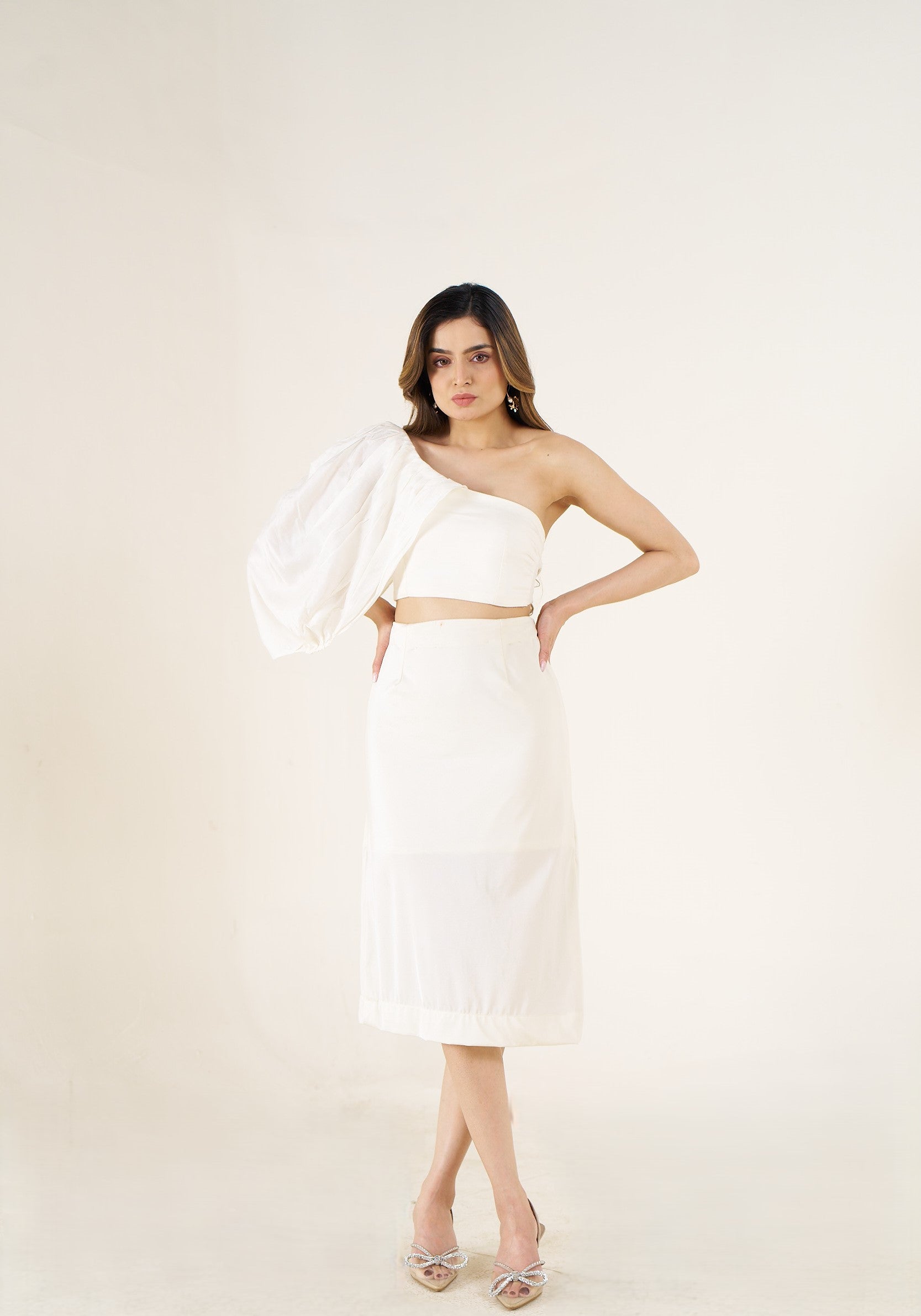 Ivory One-Shoulder Statement Co-Ord Set