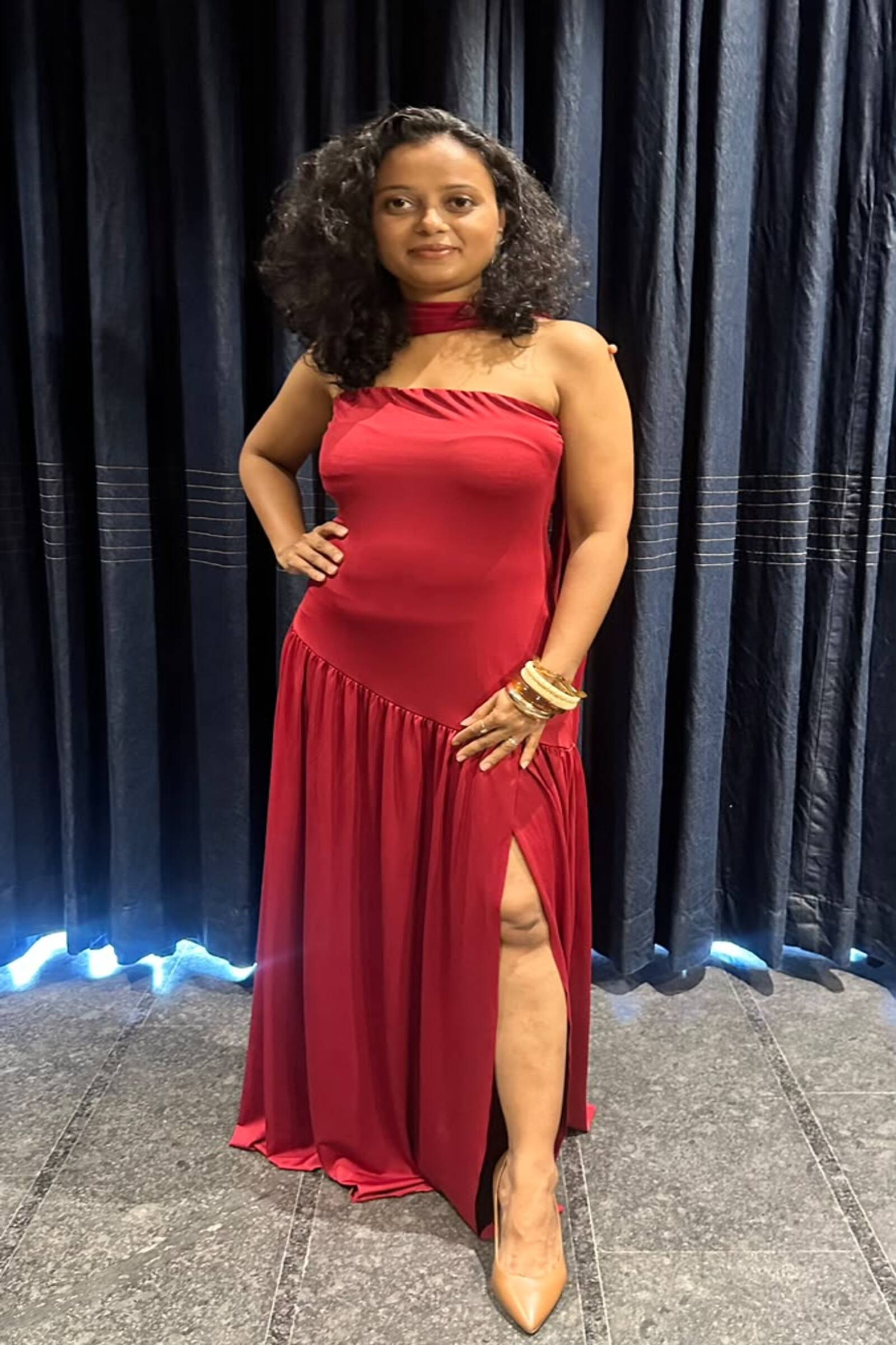 Ruby Red Tube Maxi Dress with Neck Scarf