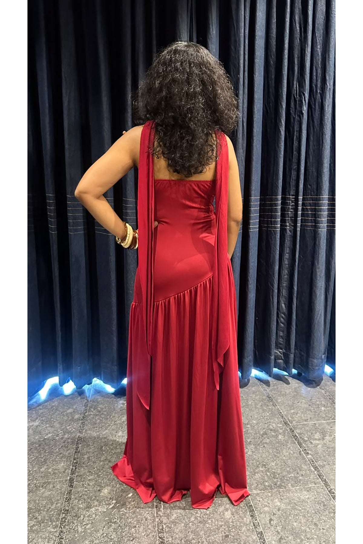 Ruby Red Tube Maxi Dress with Neck Scarf