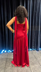 Ruby Red Tube Maxi Dress with Neck Scarf