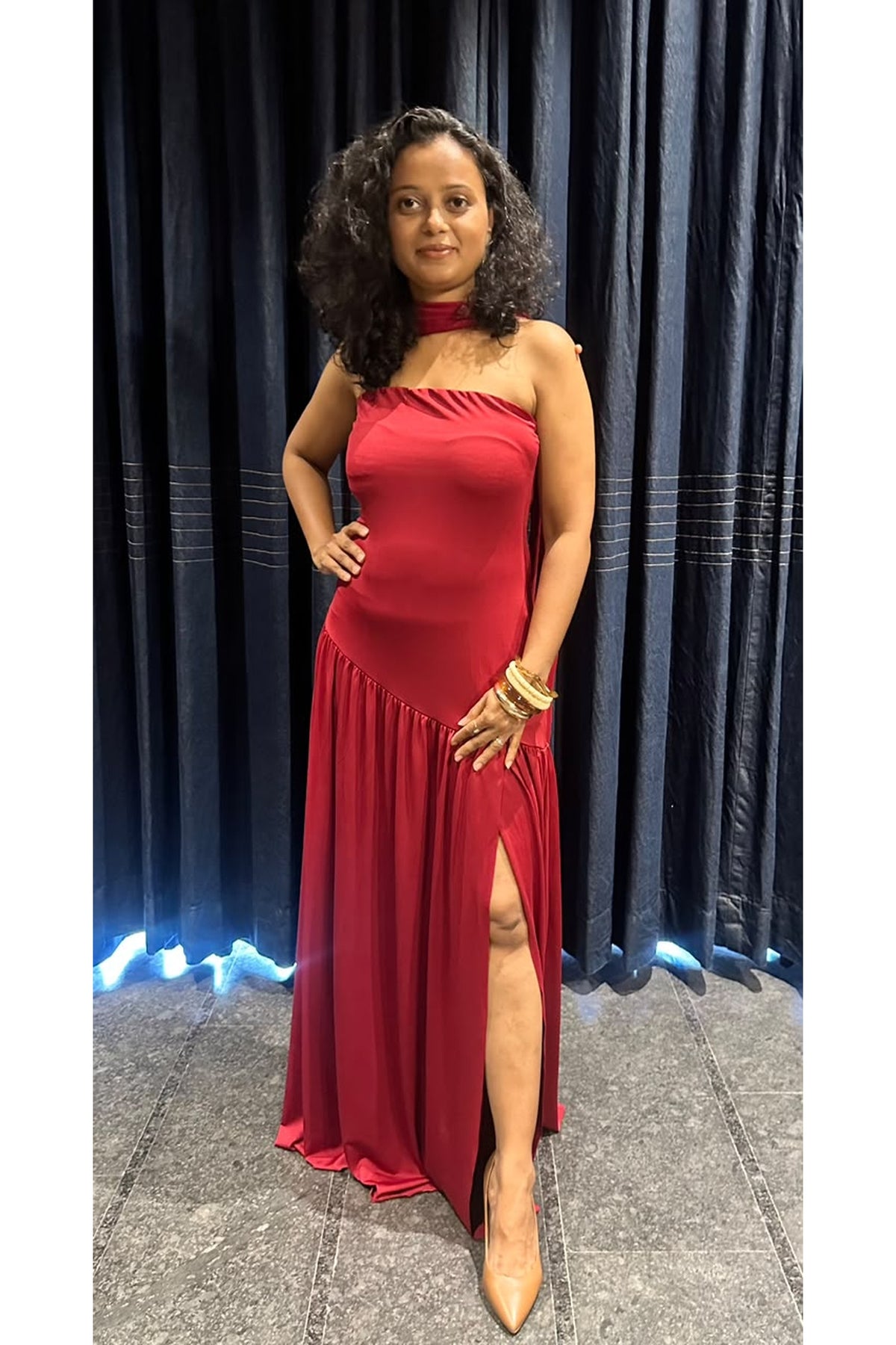 Ruby Red Tube Maxi Dress with Neck Scarf