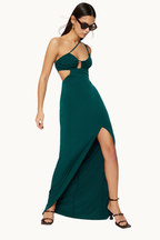 Emerald Green Asymmetrical Cutout Maxi Dress