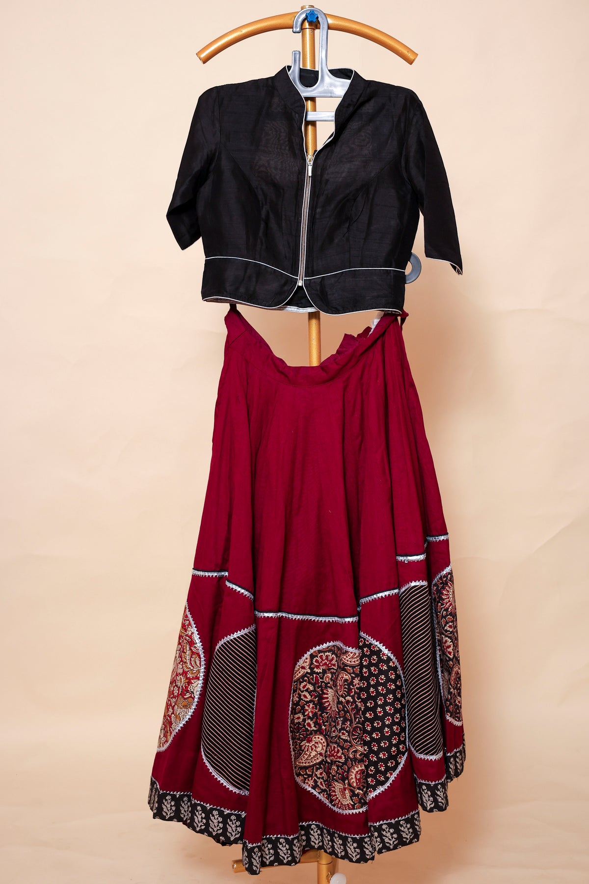 Maroon Patch Work Chaniya With Gota