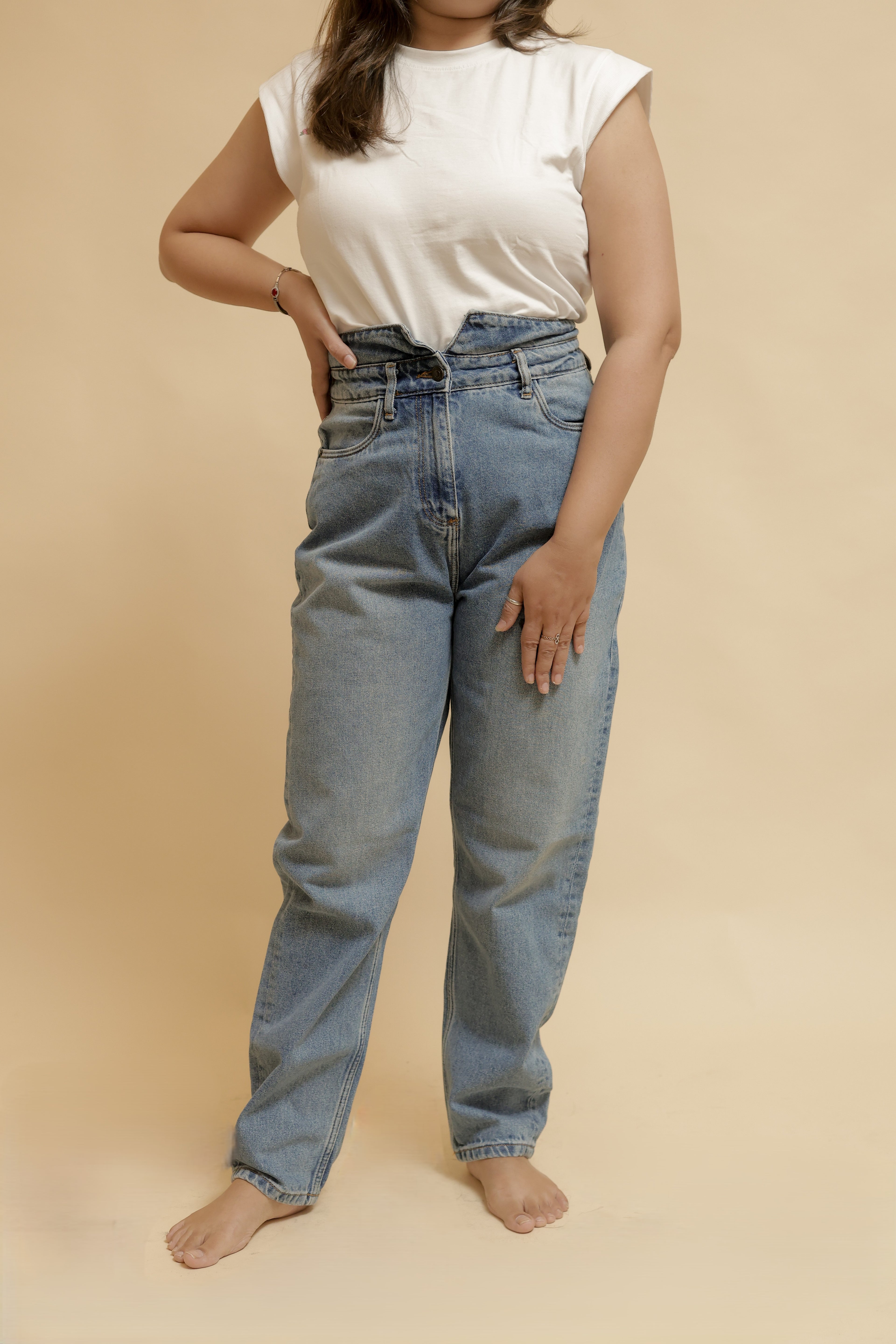 Blue Mid-Rise Mom Fit Jeans