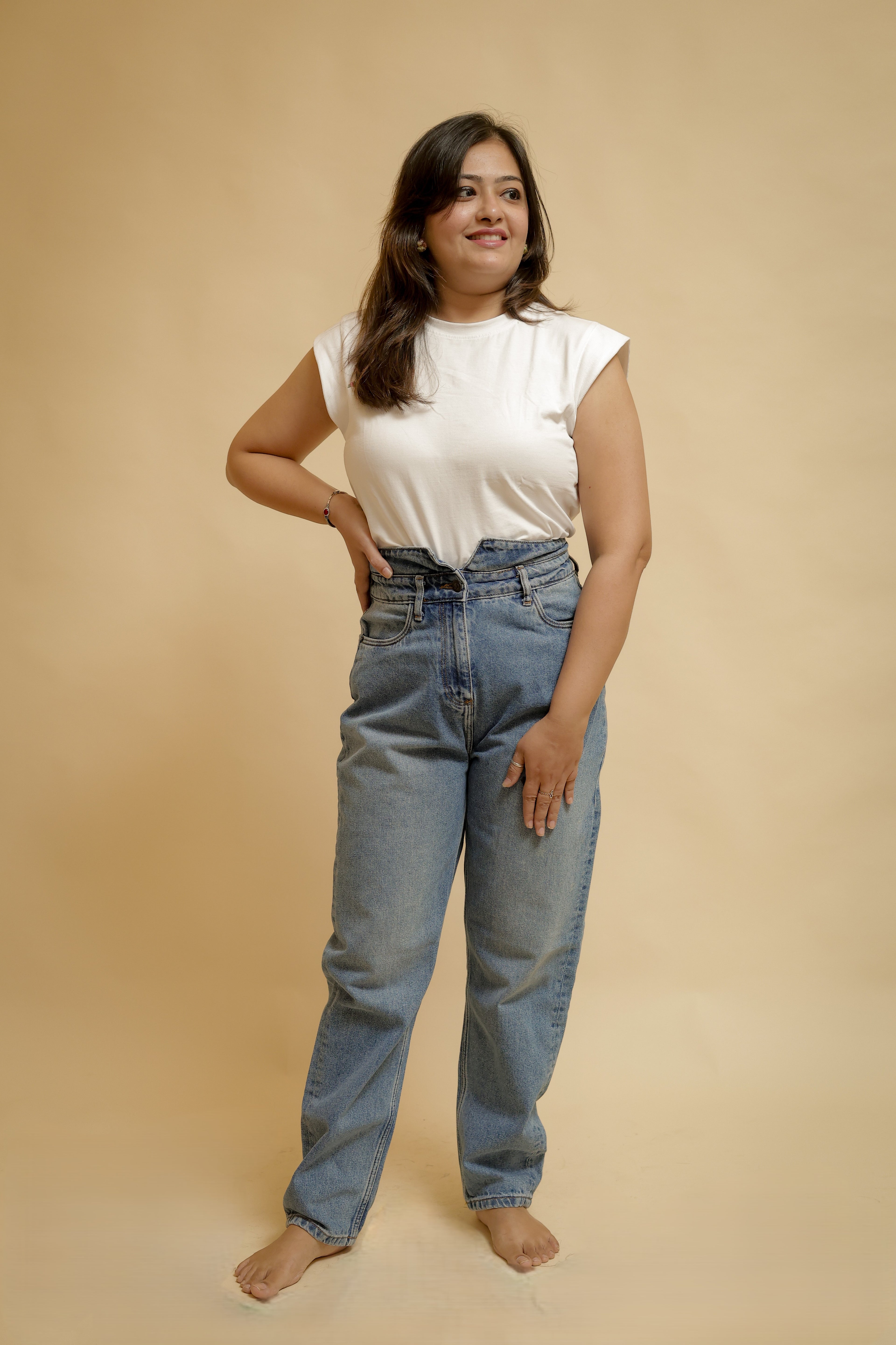 Blue Mid-Rise Mom Fit Jeans