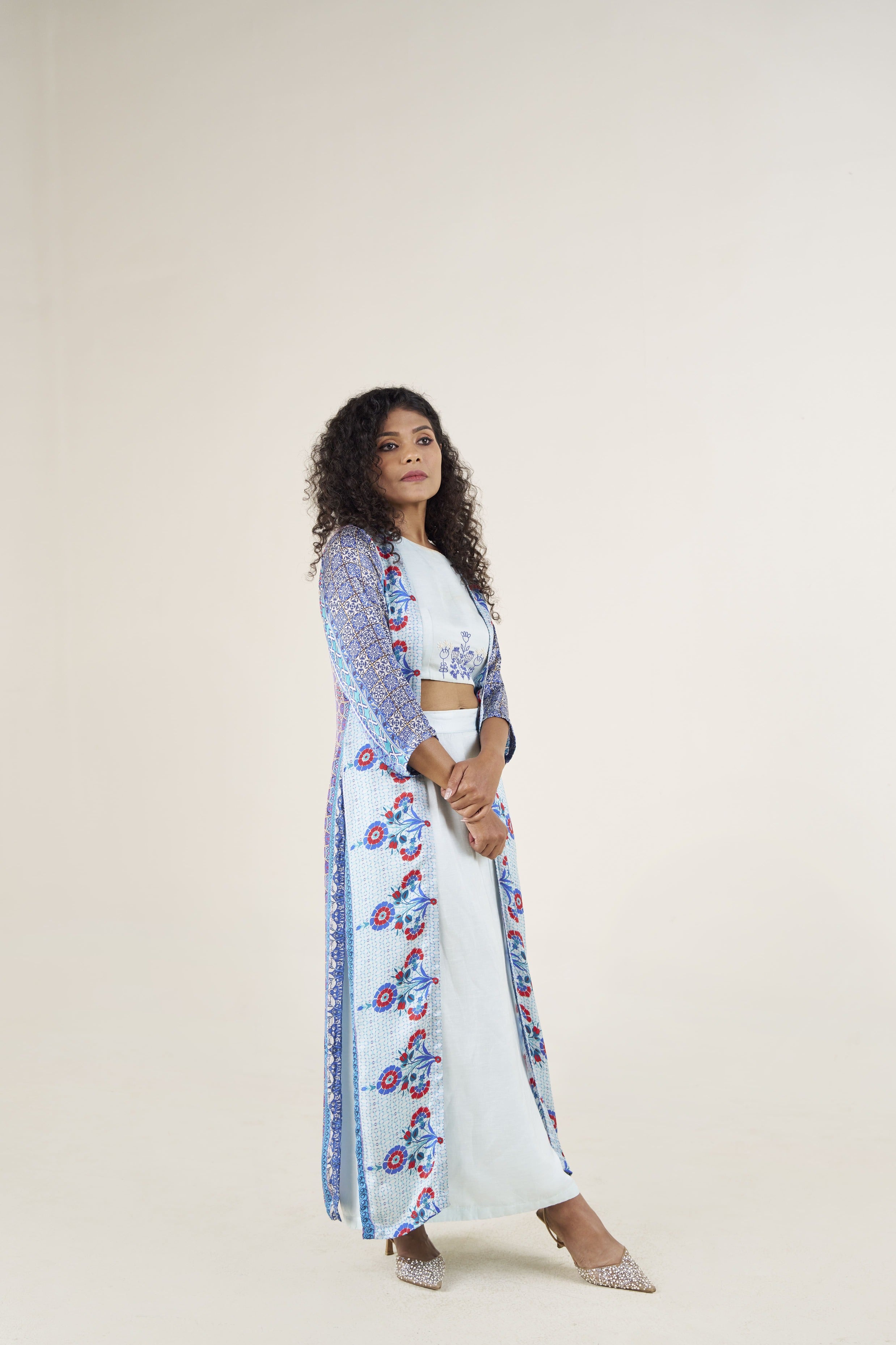 Three-Piece Printed Cape Lehenga/Skirt Set
