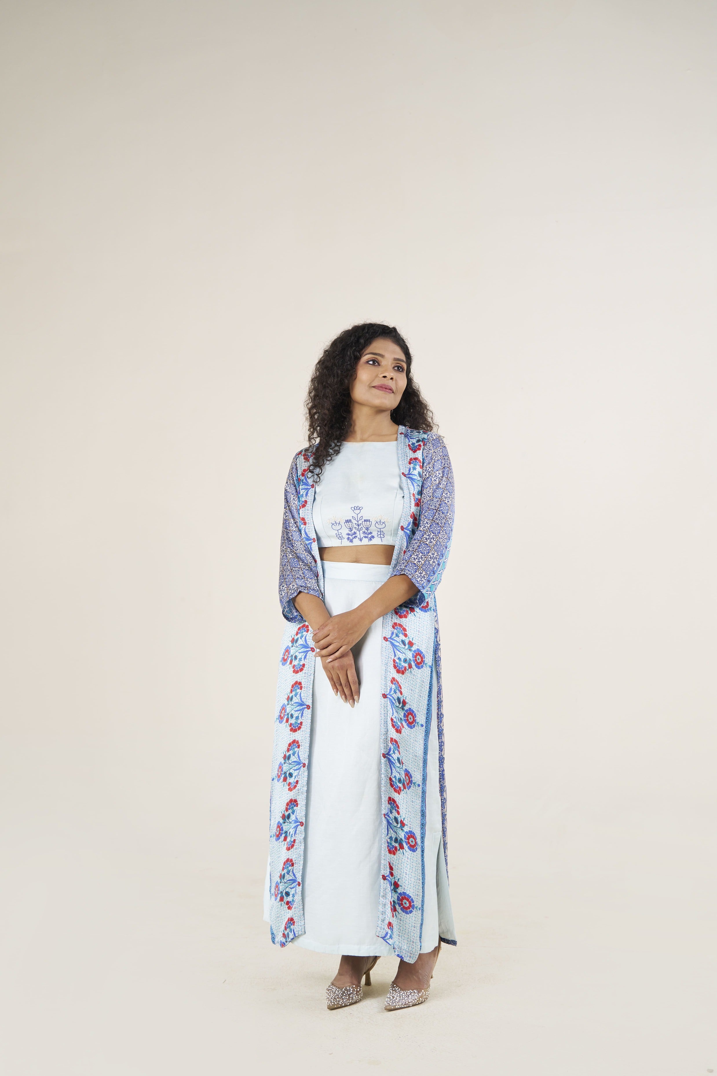 Three-Piece Printed Cape Lehenga/Skirt Set
