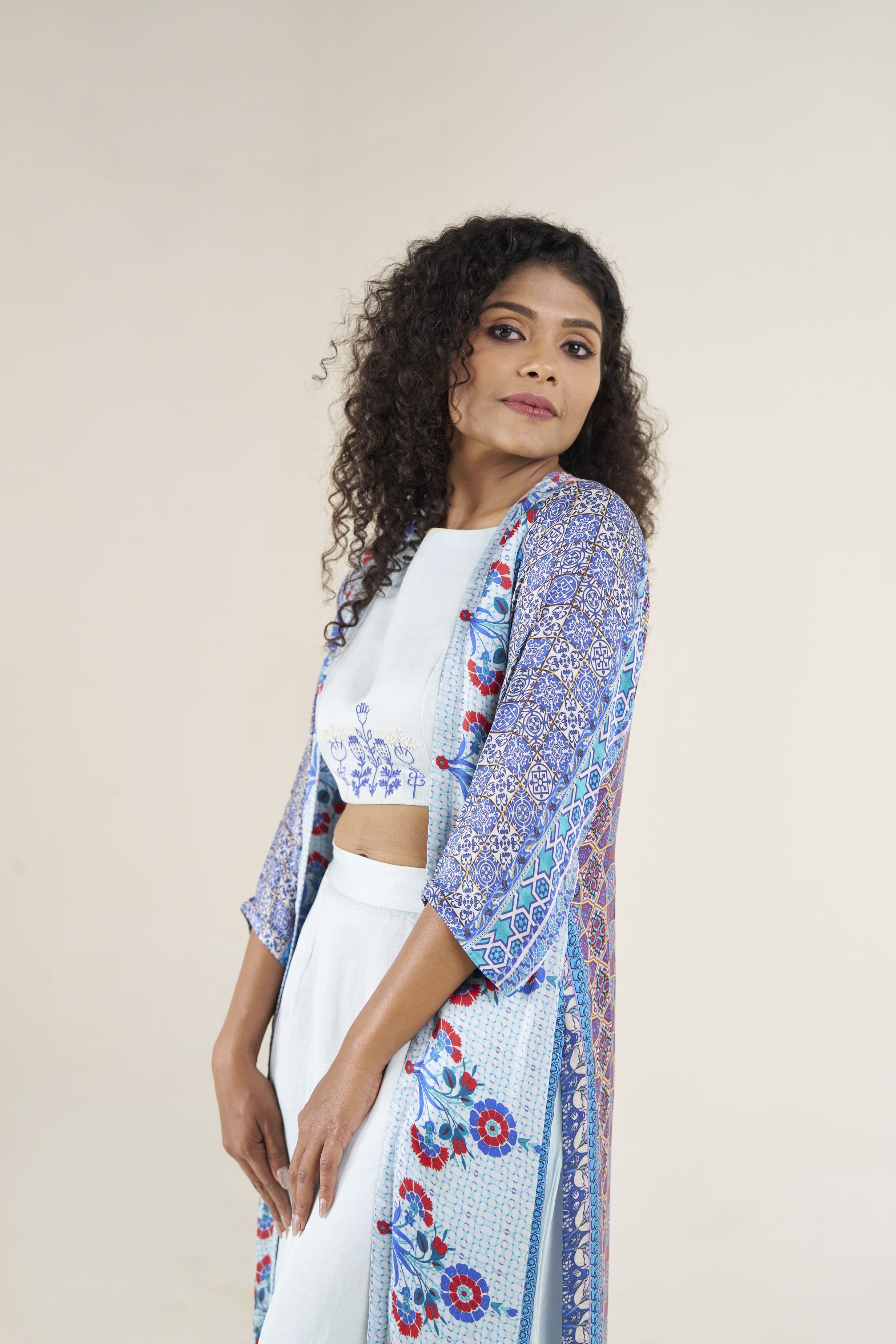 Three-Piece Printed Cape Lehenga/Skirt Set