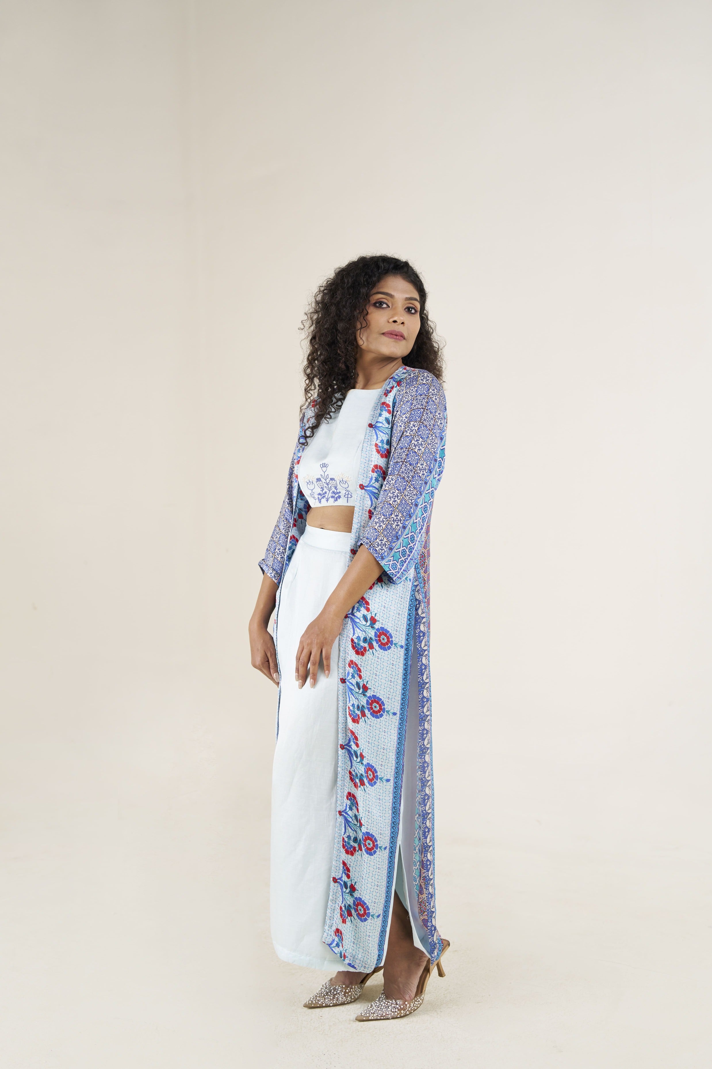 Three-Piece Printed Cape Lehenga/Skirt Set