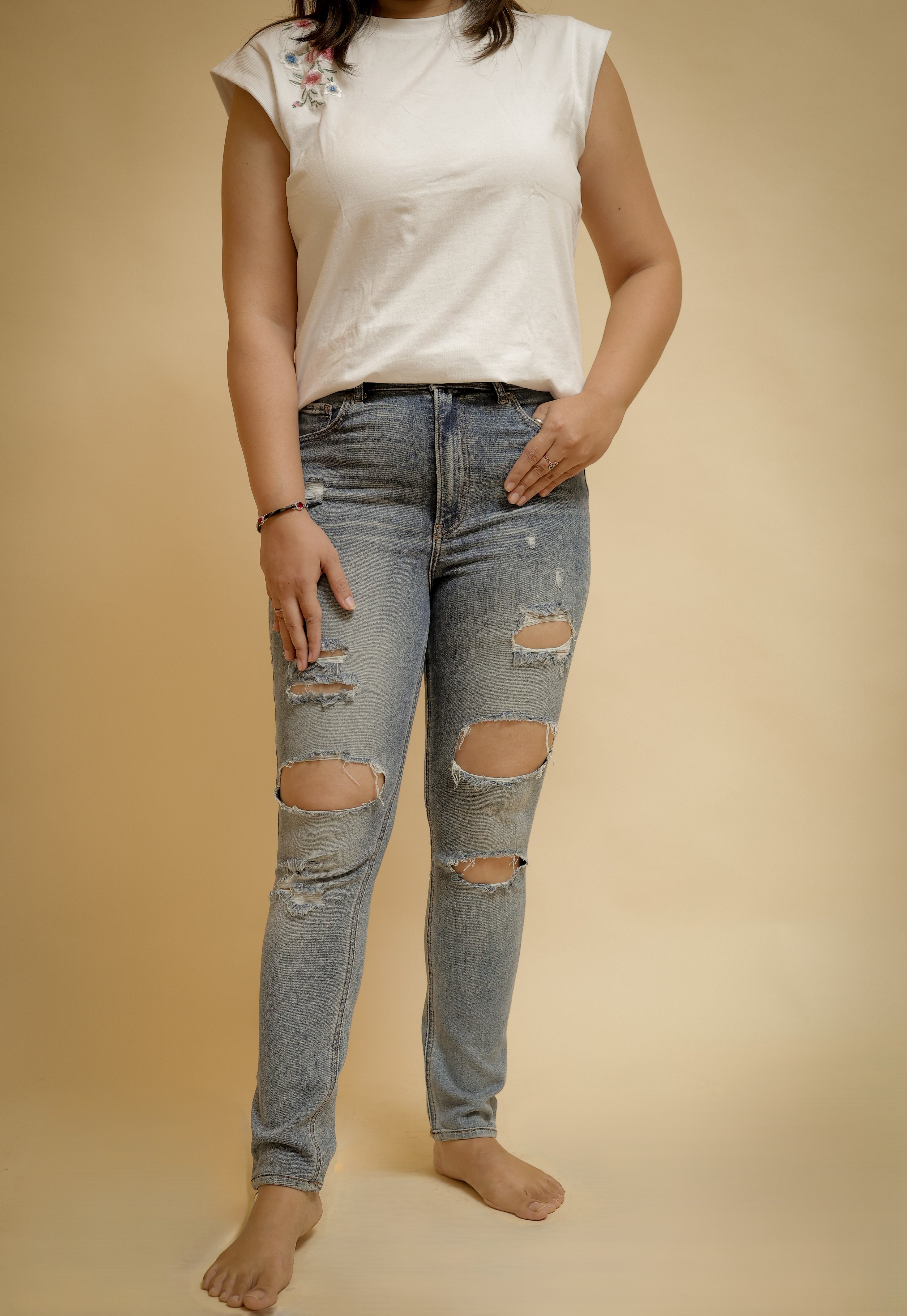 High-Rise Ripped Denim