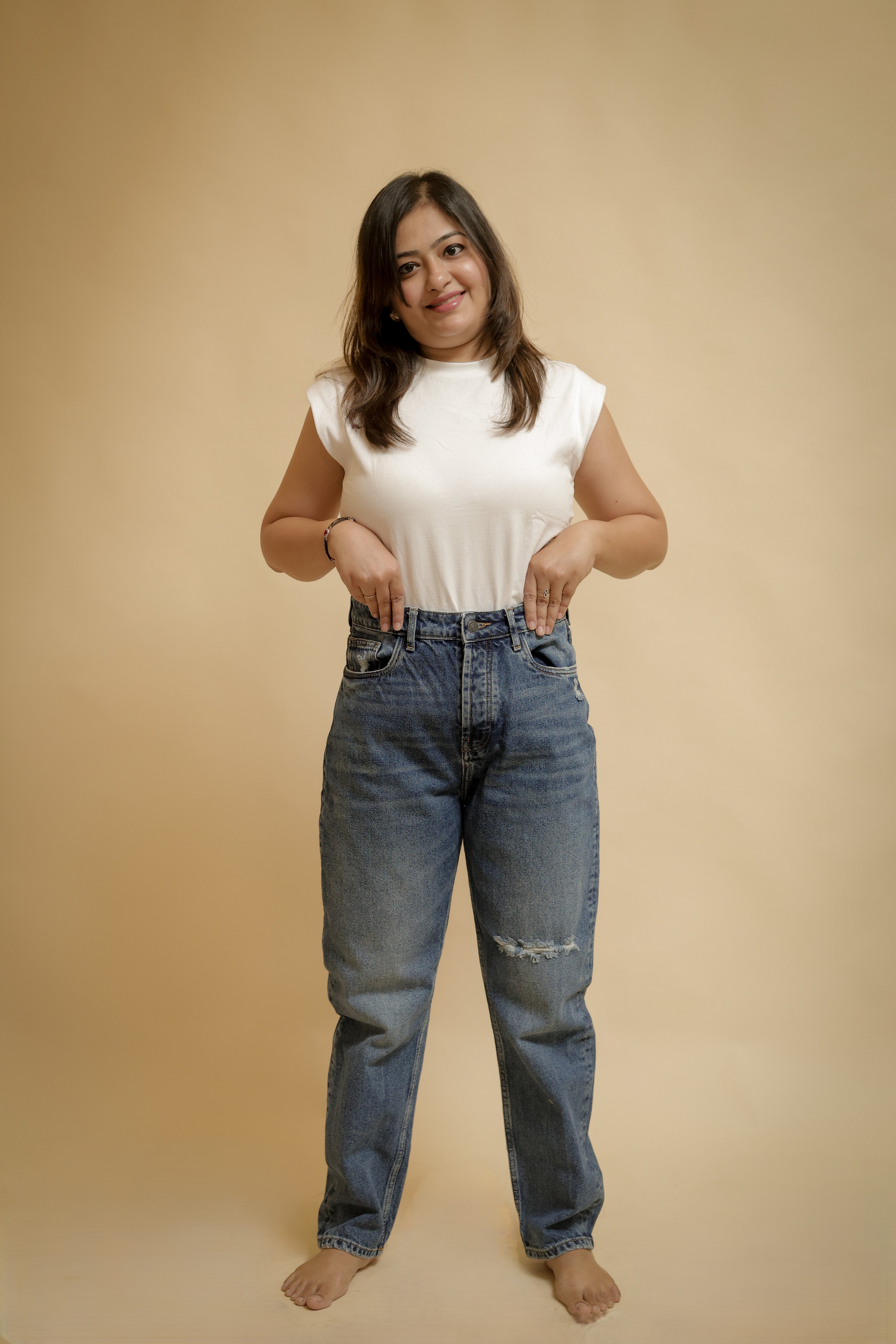 High-Rise Mom Fit Distressed Jeans