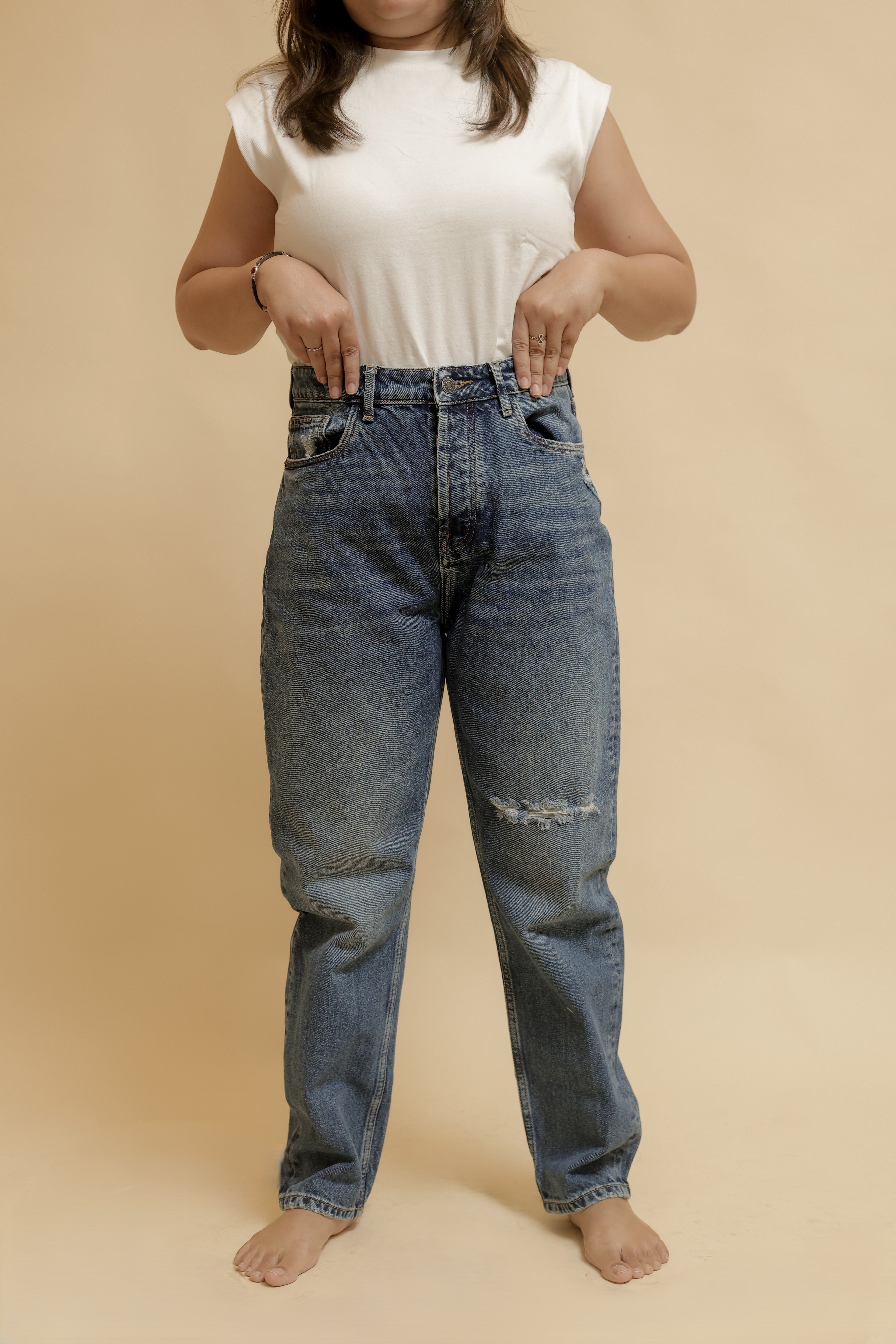 High-Rise Mom Fit Distressed Jeans
