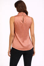 Lustrous Satin Mock-Neck Sleeveless Top