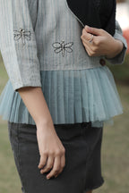 Contemporary Textured Jacket with Tulle Ruffle Trim