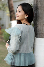 Contemporary Textured Jacket with Tulle Ruffle Trim