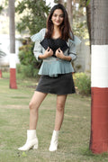 Contemporary Textured Jacket with Tulle Ruffle Trim