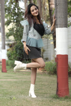 Contemporary Textured Jacket with Tulle Ruffle Trim