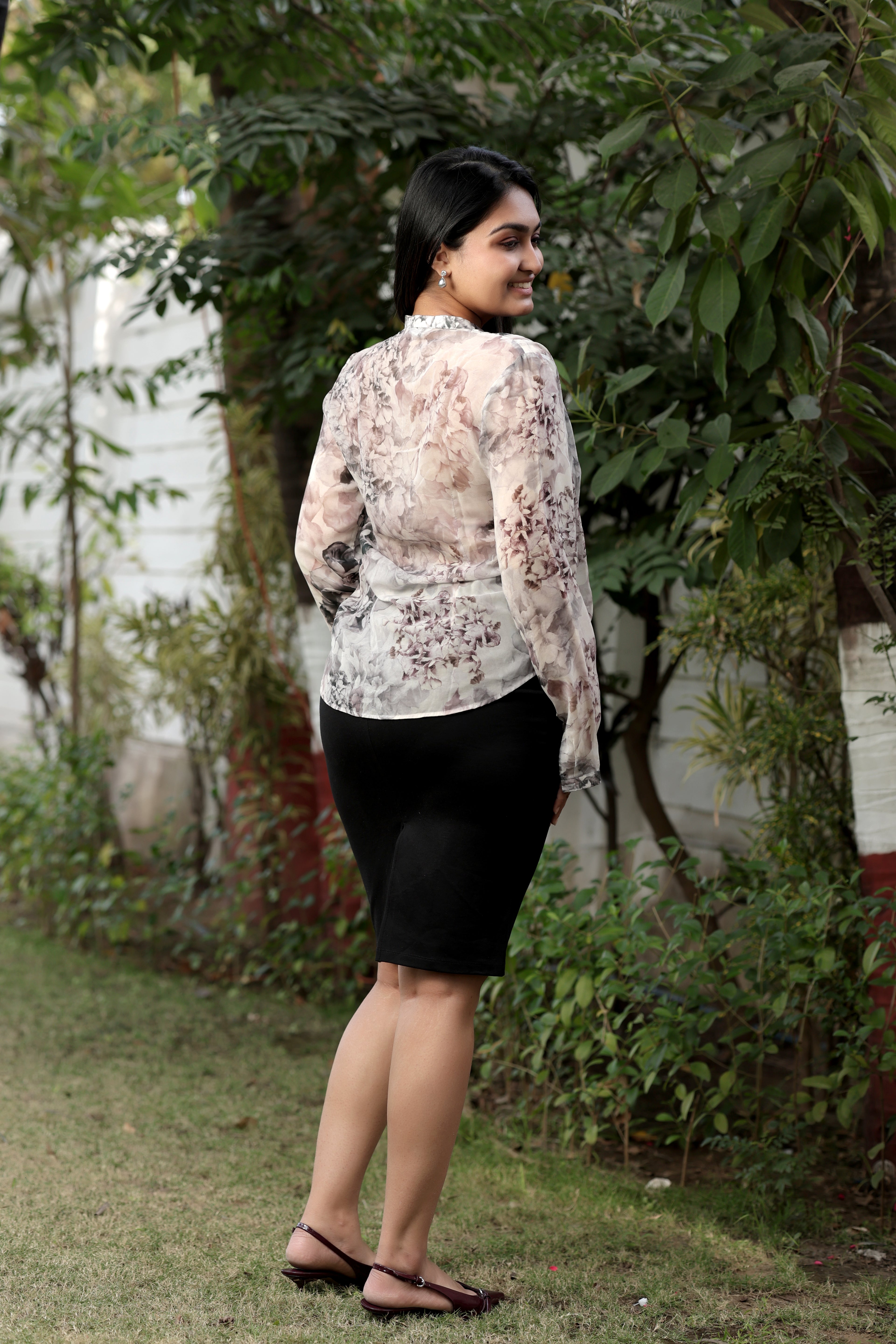 Vintage Rose Chiffon Long Sleeve Top