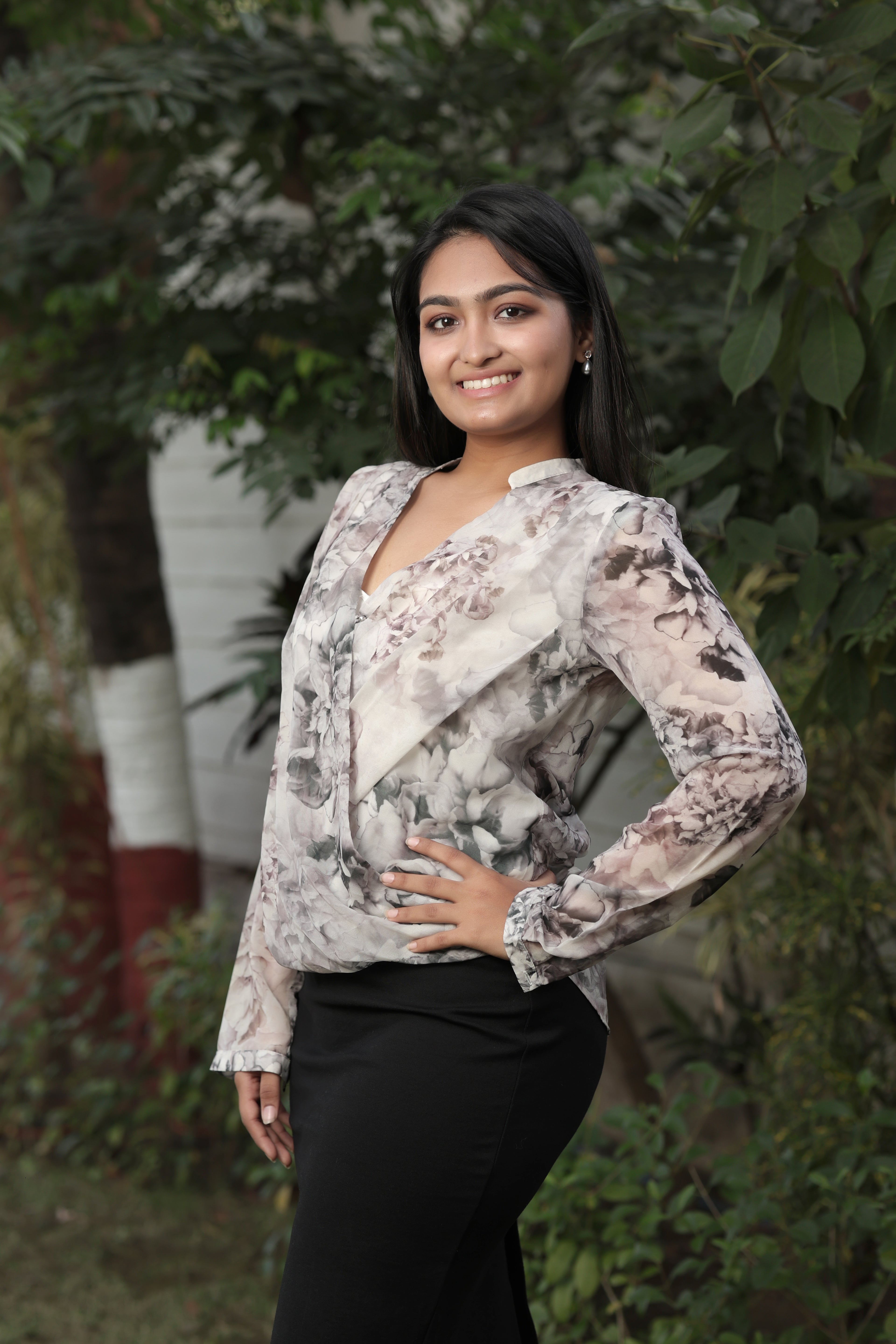 Vintage Rose Chiffon Long Sleeve Top