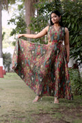 Olive Kalamkari Print Sleeveless Ankle-Length Maxi Dress