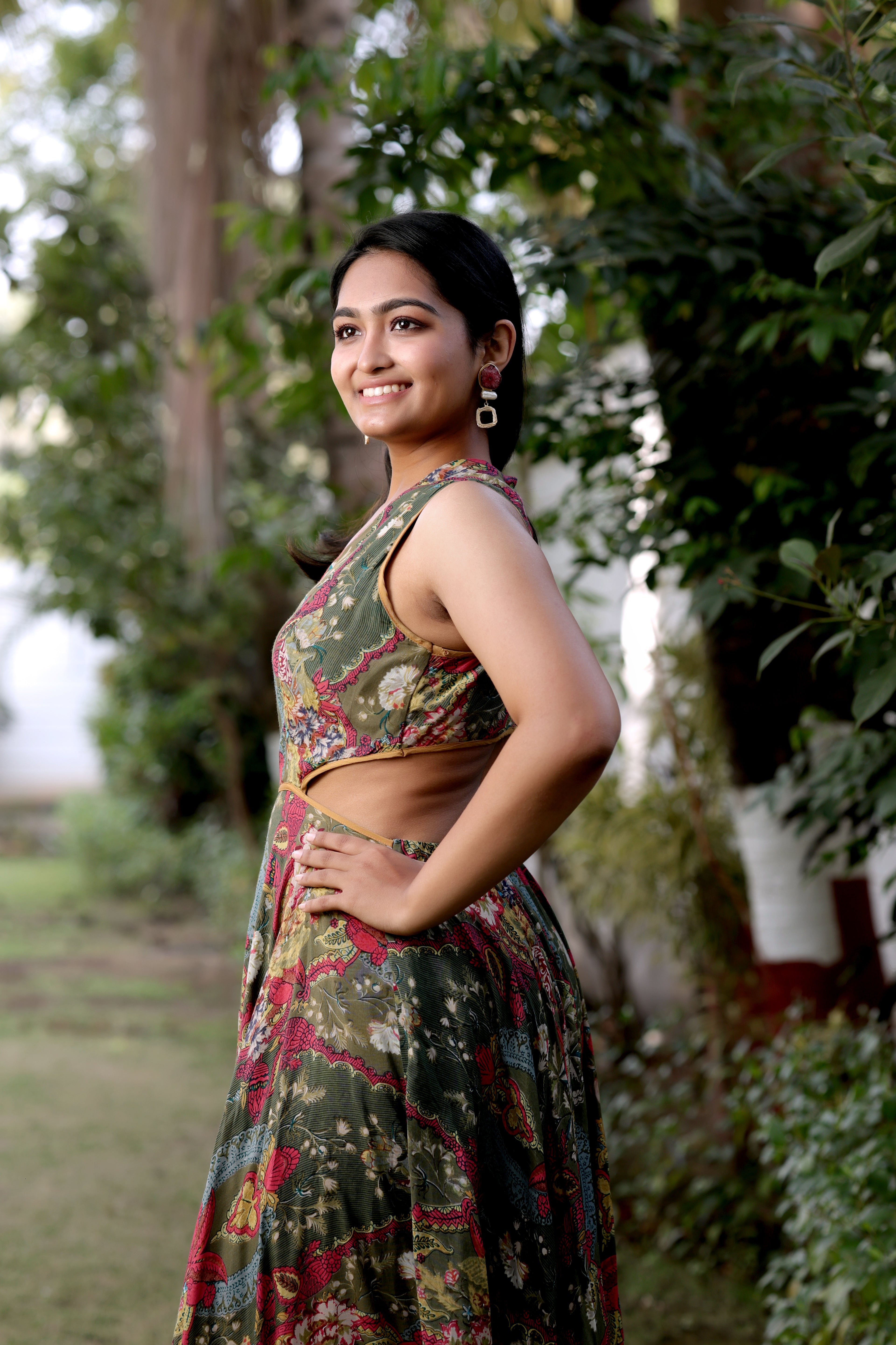 Olive Kalamkari Print Sleeveless Ankle-Length Maxi Dress