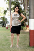 Luminous Champagne Satin Cami with Scalloped Lace Trim