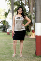 Luminous Champagne Satin Cami with Scalloped Lace Trim