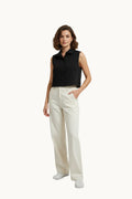 Black Sleeveless Button-Down Cropped Shirt