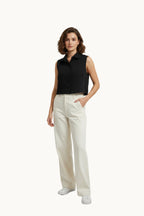Black Sleeveless Button-Down Cropped Shirt