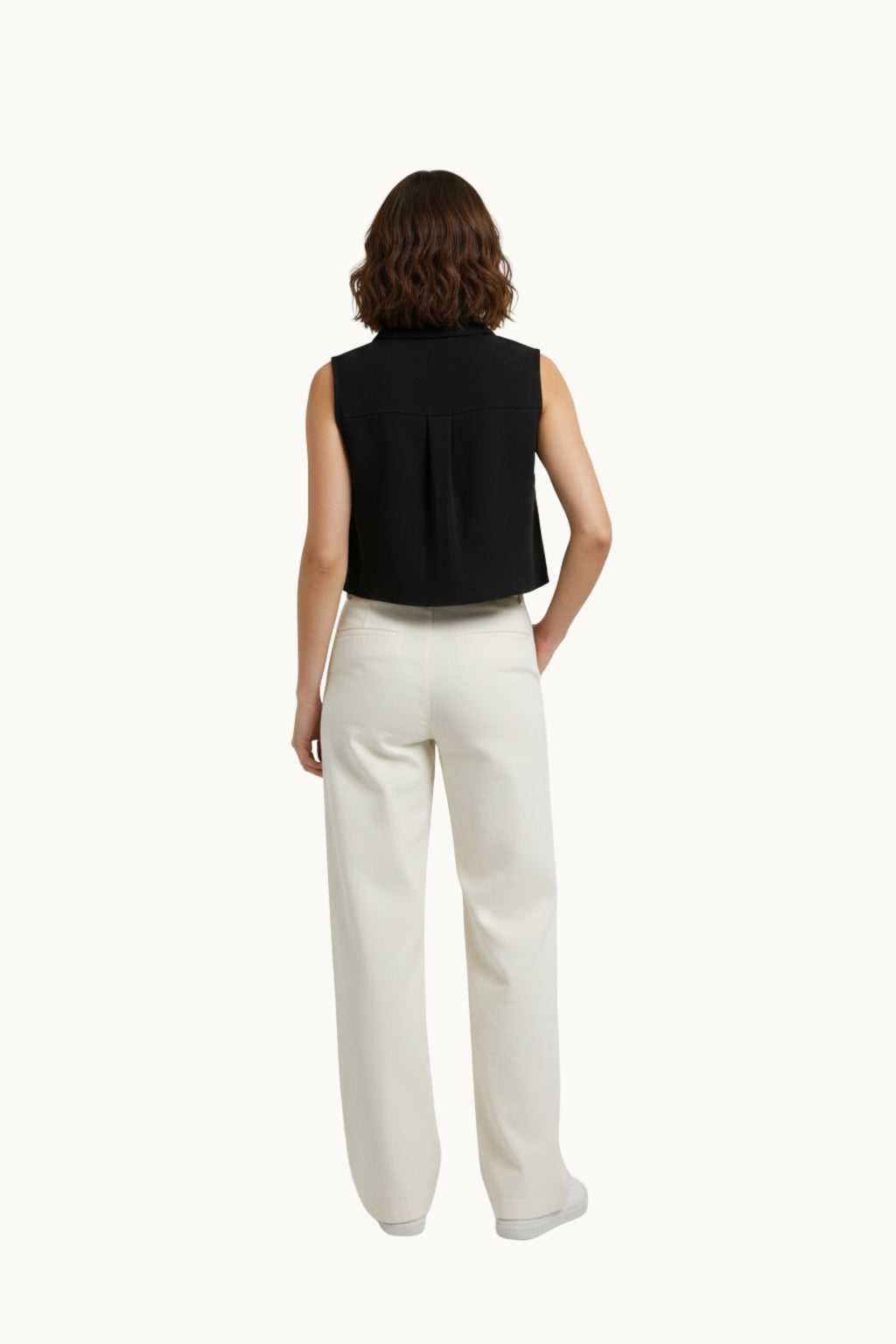 Black Sleeveless Button-Down Cropped Shirt