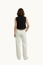 Black Sleeveless Button-Down Cropped Shirt