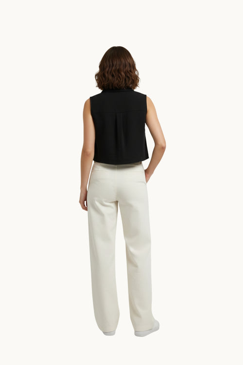 Black Sleeveless Button-Down Cropped Shirt