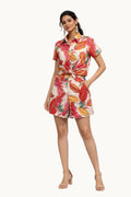 Vibrant Tropical Leaf Print Front-Knot Co-ord Set
