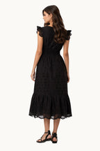Black Embroidered Cotton Broderie Anglaise Midi Dress