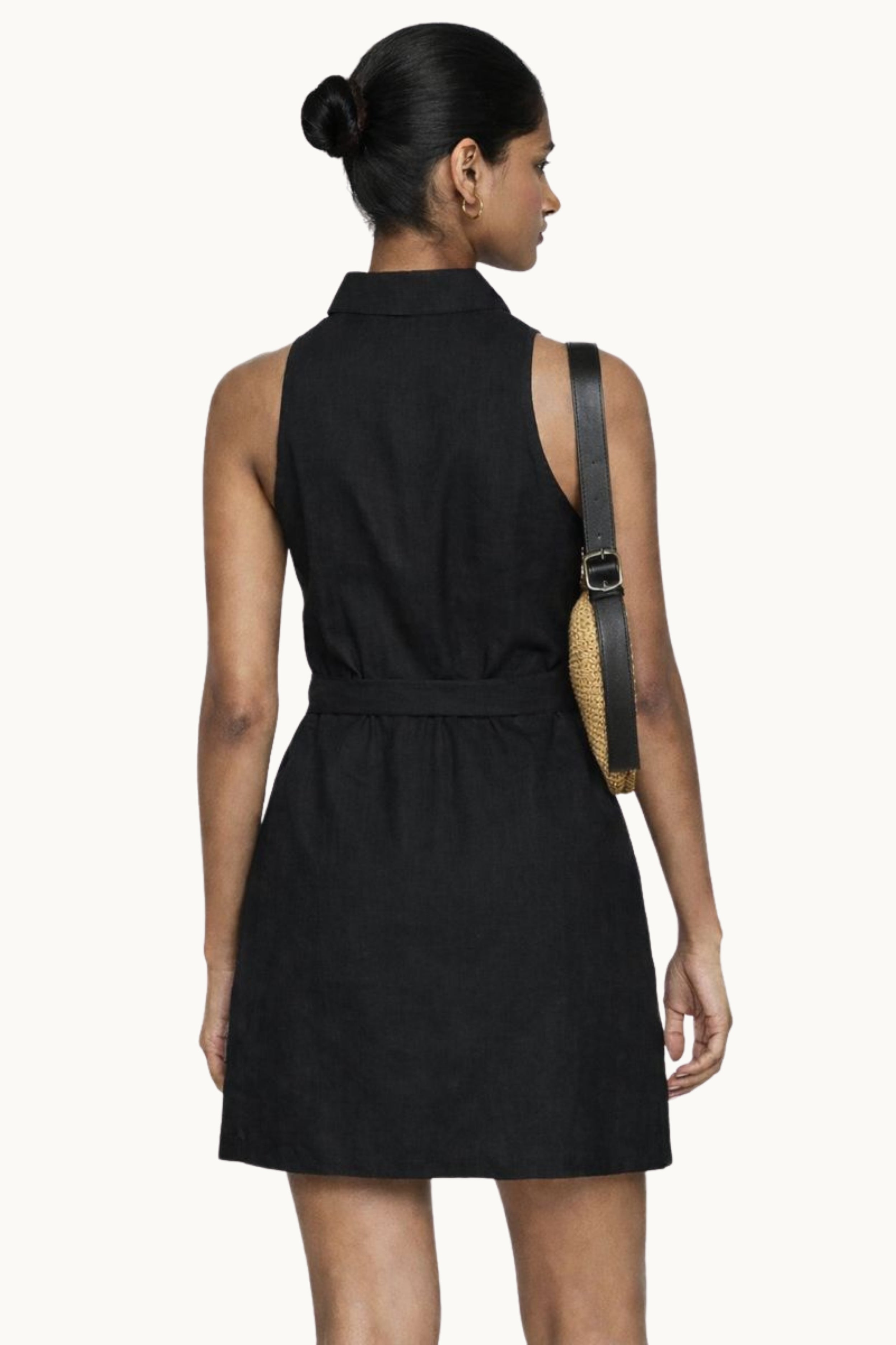 Black Sleeveless Button-Down Mini Shirt Dress