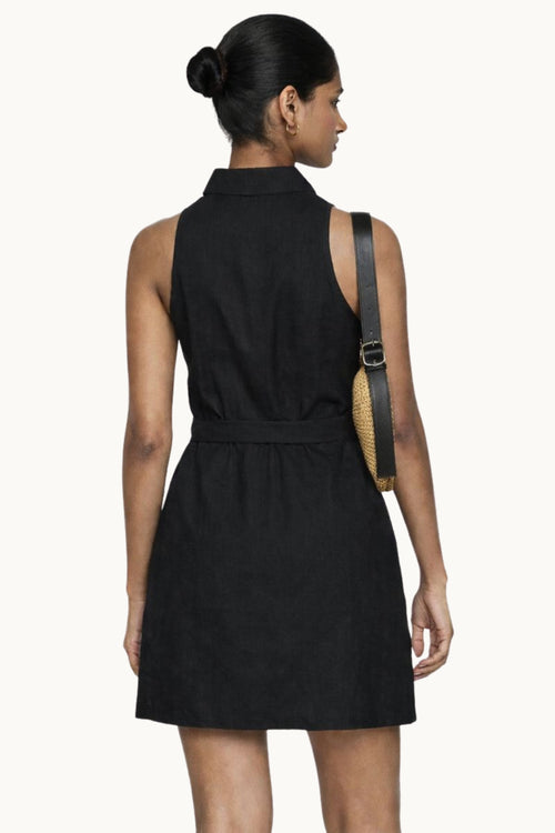 Black Sleeveless Button-Down Mini Shirt Dress