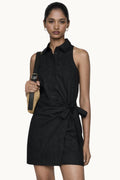 Black Sleeveless Button-Down Mini Shirt Dress