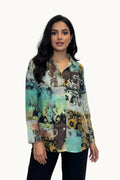 Multi-Color Abstract Print Long Sleeve Button-Down Shirt