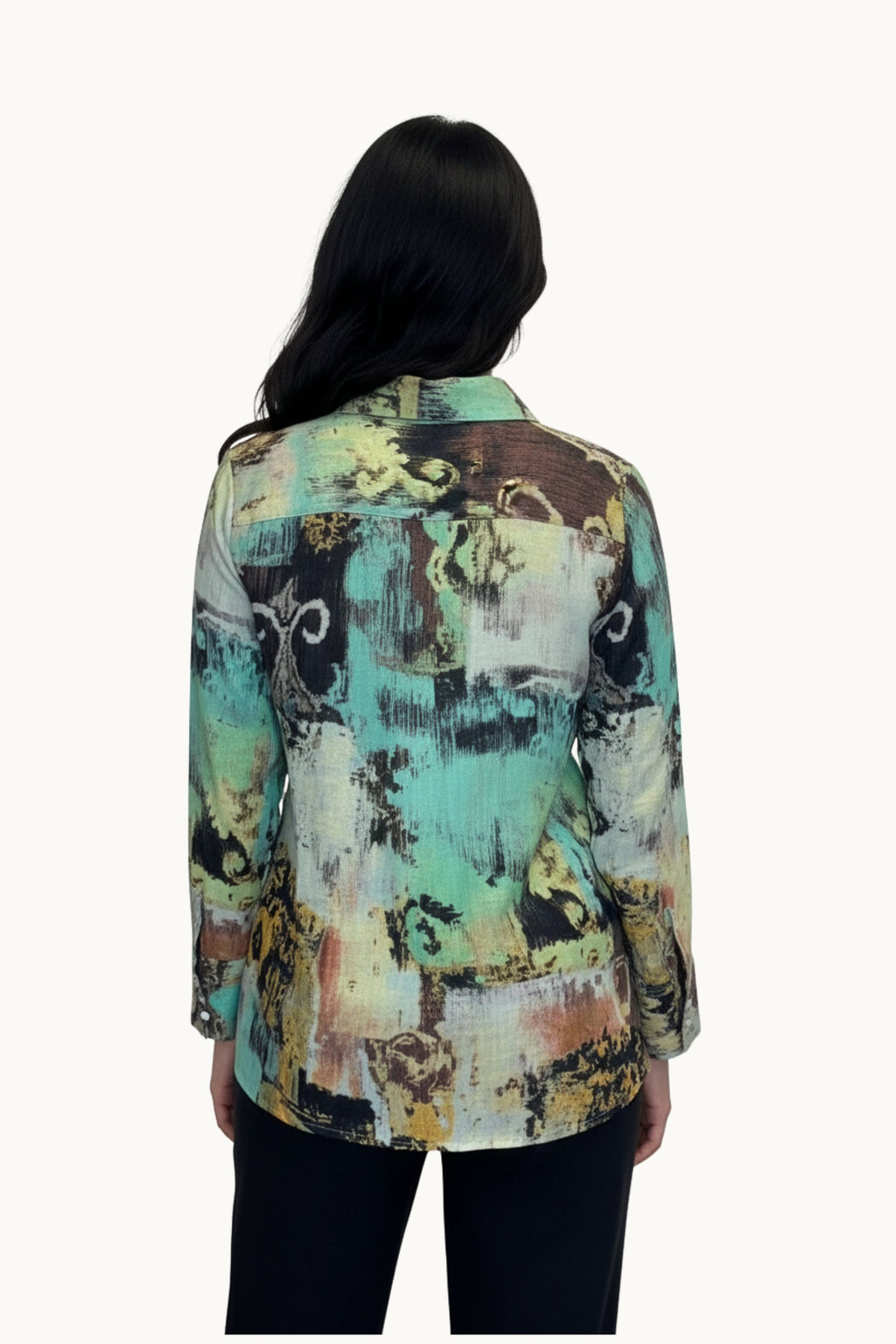 Multi-Color Abstract Print Long Sleeve Button-Down Shirt