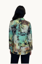 Multi-Color Abstract Print Long Sleeve Button-Down Shirt