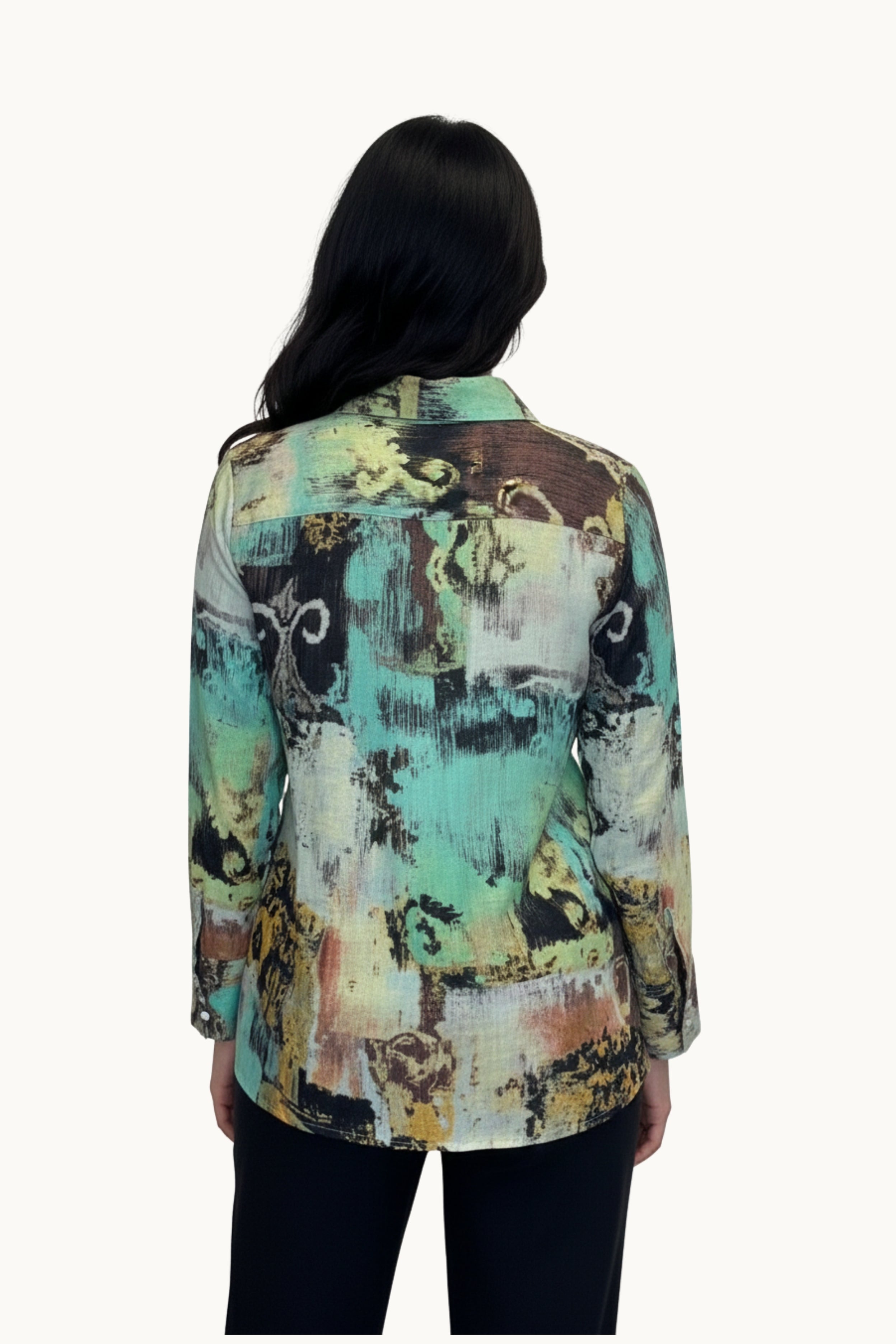 Multi-Color Abstract Print Long Sleeve Button-Down Shirt