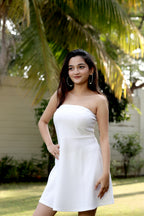 Crisp White Strapless Mini Dress with Subtle Embossed Texture